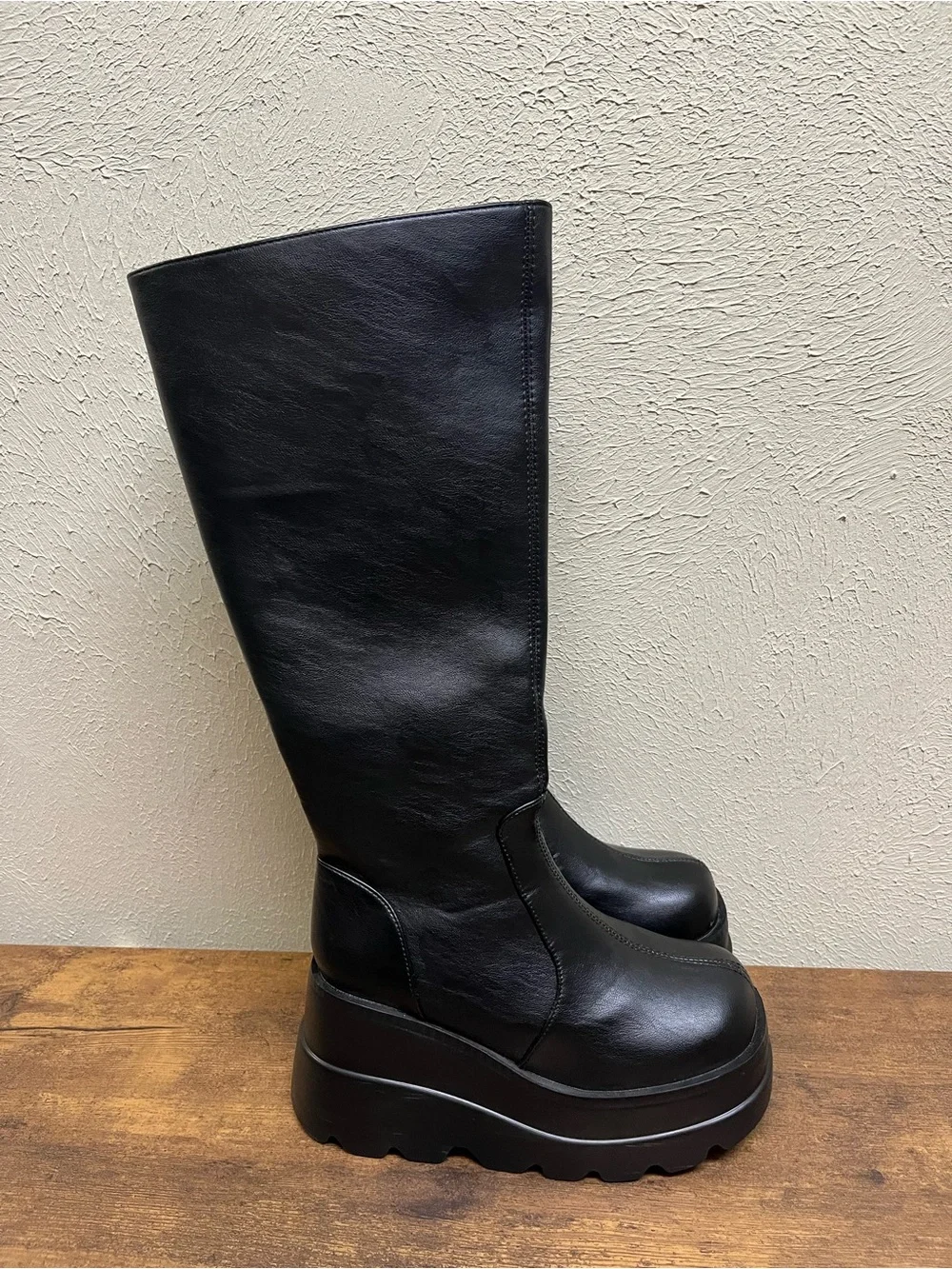 Black Platform Knee High Boots Women’s Size 7 Punk Goth Whimsigoth Witchy Rock